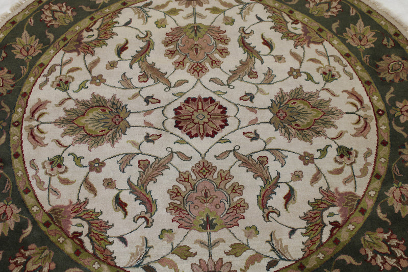 Indian Jaipur Rug, 6x6 Round Rug, Authentic Wool Rug