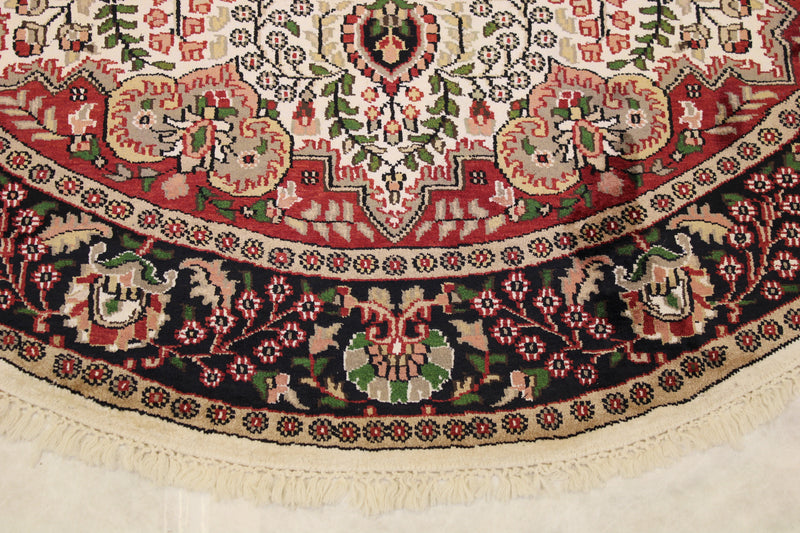 6x6 Round Rug, Traditional Round Rug, Jammu Kashmir Rug