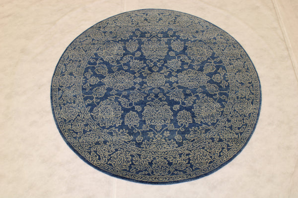 Round Rug, Oushak Rug, Blue Oriental Rug