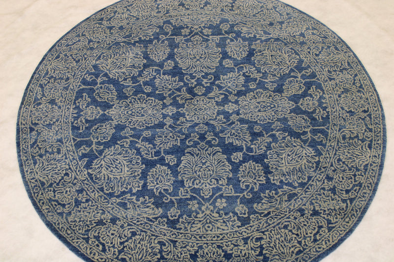 Round Rug, Oushak Rug, Blue Oriental Rug