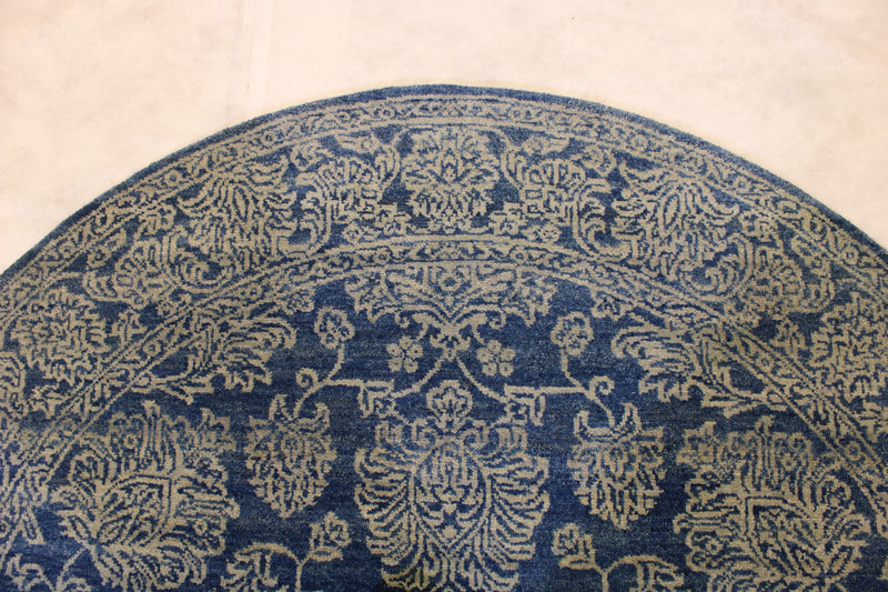 Round Rug, Oushak Rug, Blue Oriental Rug