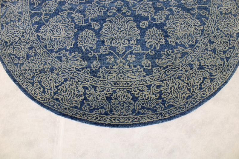 Round Rug, Oushak Rug, Blue Oriental Rug