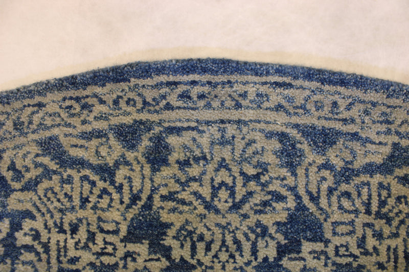 Round Rug, Oushak Rug, Blue Oriental Rug