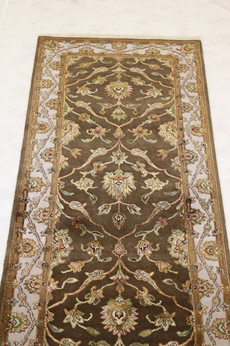 Traditional Runner Rug, Indian Silk Flower Rug