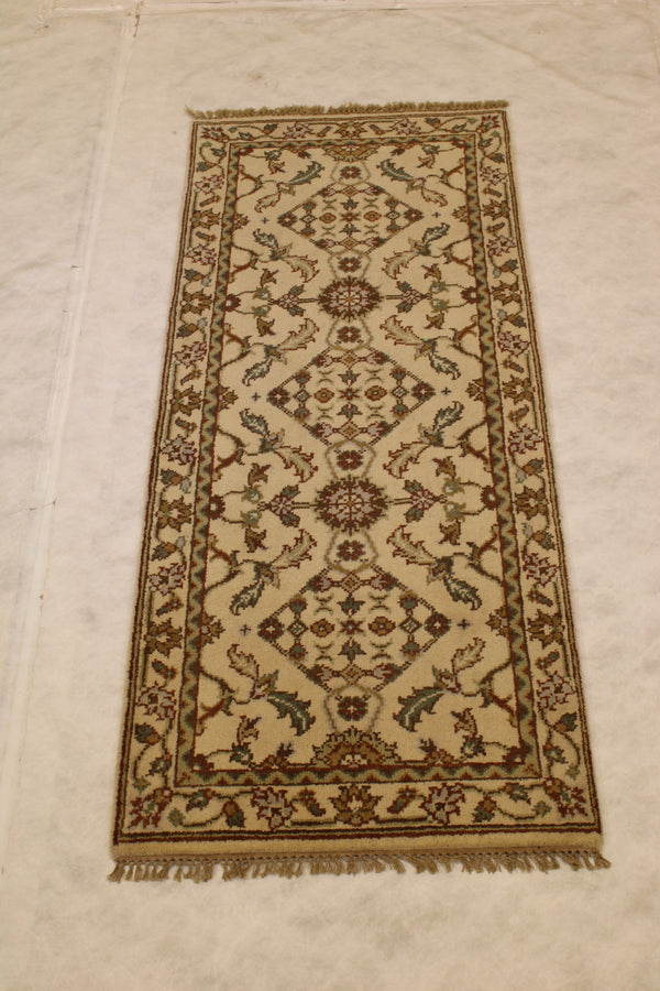 Oushak Runner Rug, Ivory Hand Knotted Rug