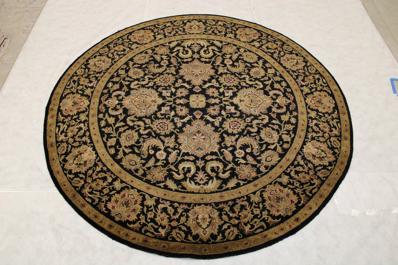 Black Round Rug, Jaipur Design Rug, Indian Round Rug