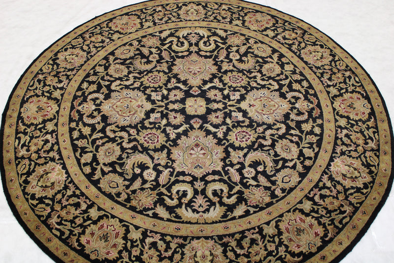 Black Round Rug, Jaipur Design Rug, Indian Round Rug