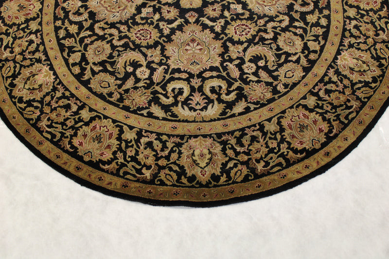 Black Round Rug, Jaipur Design Rug, Indian Round Rug