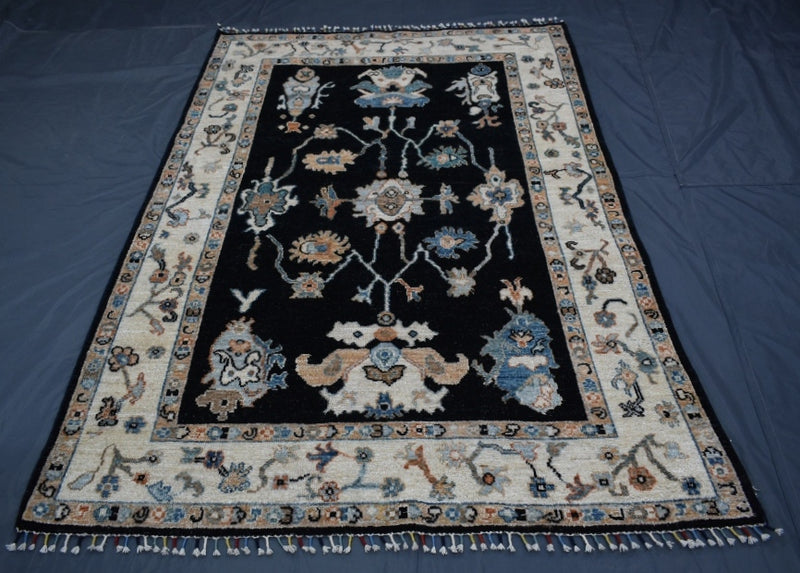 Black Oriental Rug, Afghan Oushak Rug, Standard Rug Sizes