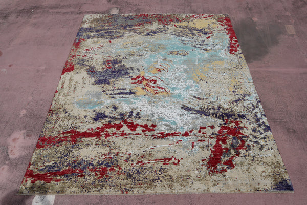 Hand Knotted Contemporary Rug, Multicolored Rug, Afghan Wool Rug