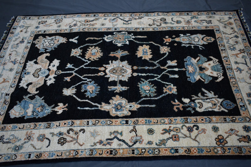 Black Oriental Rug, Afghan Oushak Rug, Standard Rug Sizes