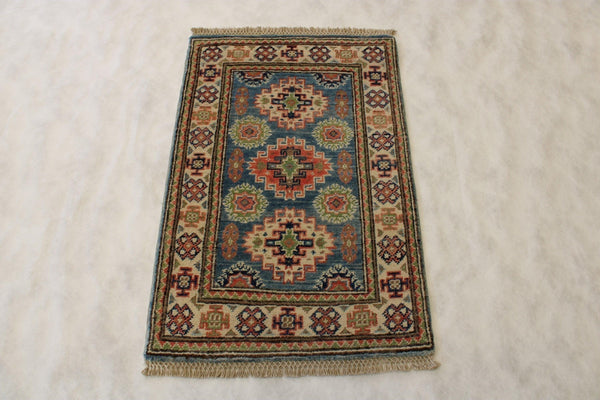 Hand Knotted Rug, Kazak Style, Dark Blue