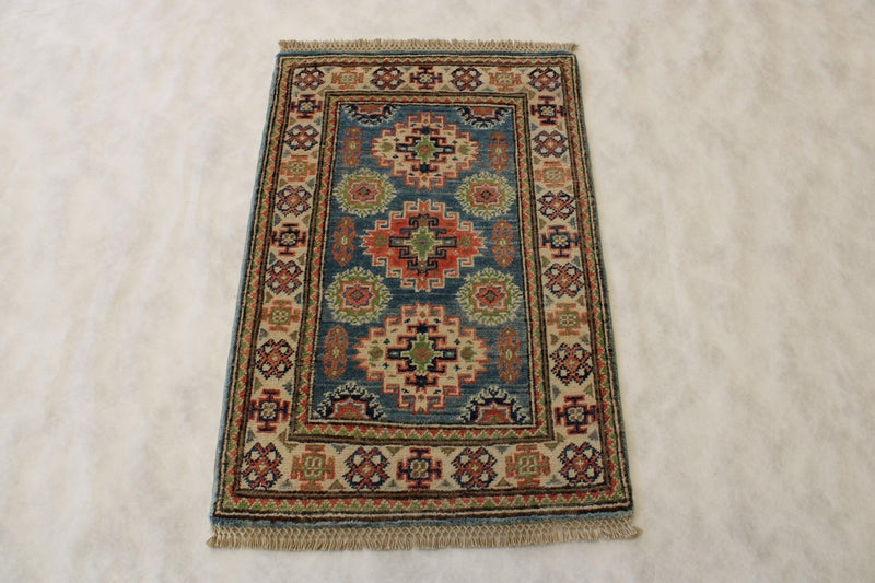 Hand Knotted Rug, Kazak Style, Dark Blue