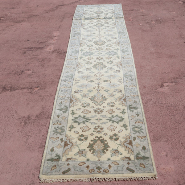 Oushak Runner, Hand Knotted, Fine Quality Runner, 3x12 Rug