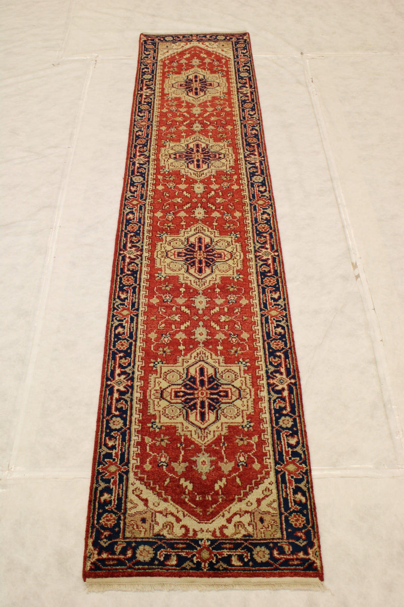 2x12 Antique Persian Caucasian Heriz Serapi Rust Traditional Runner Rug