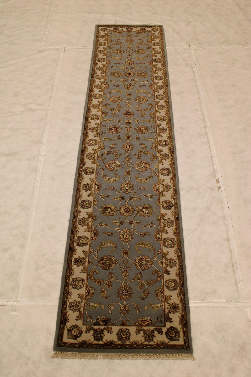 2'7" x 12'1" Silk Flower Hand Knotted Runner Rug