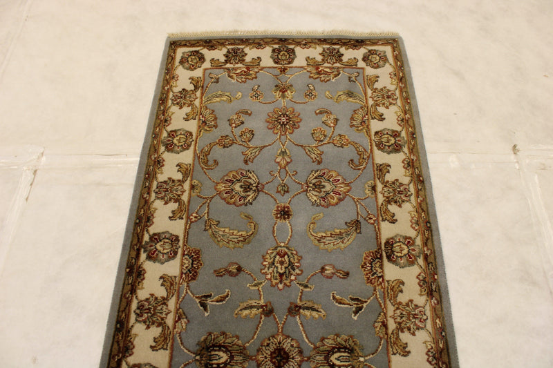 2'7" x 12'1" Silk Flower Hand Knotted Runner Rug