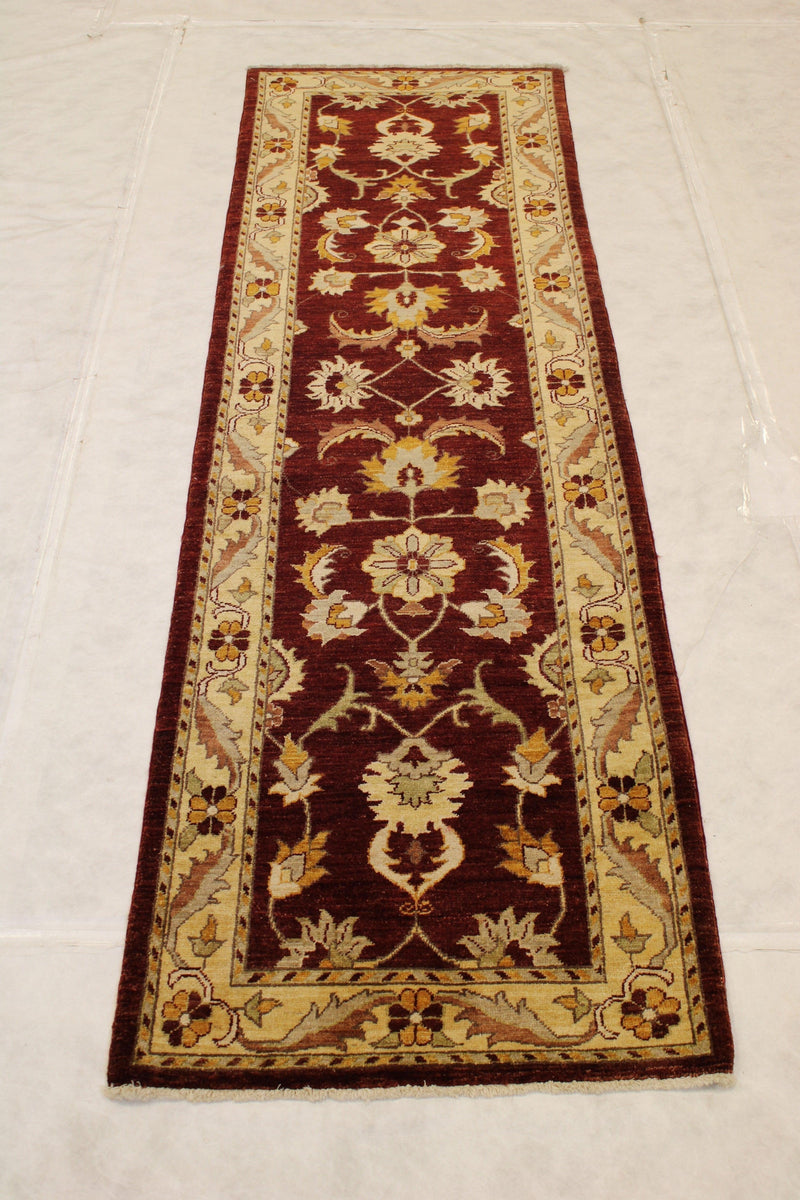 Red Oushak Tribal Wool Vintage Runner