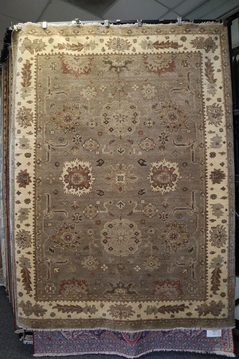 Oushak Rug, Neutral Rug, Hand Knotted Indian Rug, 6x9 Rug