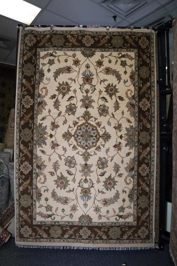 Ivory Rug, Oushak Rug, Hand Knotted Indian Rugs, 6x9 Rug