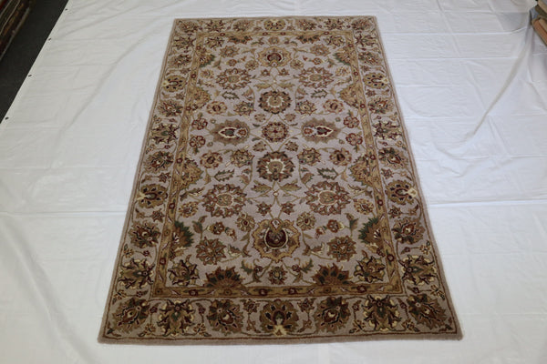 Indo Nepal Rug, Beige Rug, Handmade Rug, 5x8 Rug