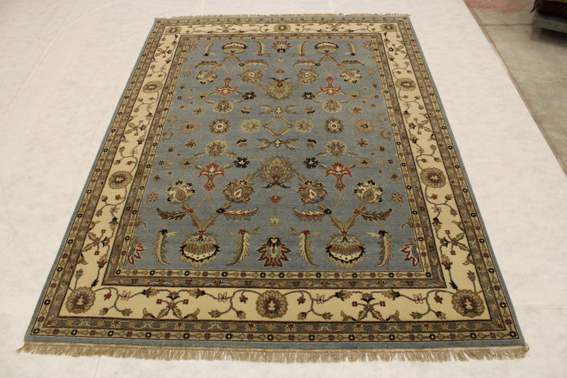 Wool Oriental Rug, 9x12 Area Rug, Sky-Blue Rug, Rug On Carpet, Rug Decor