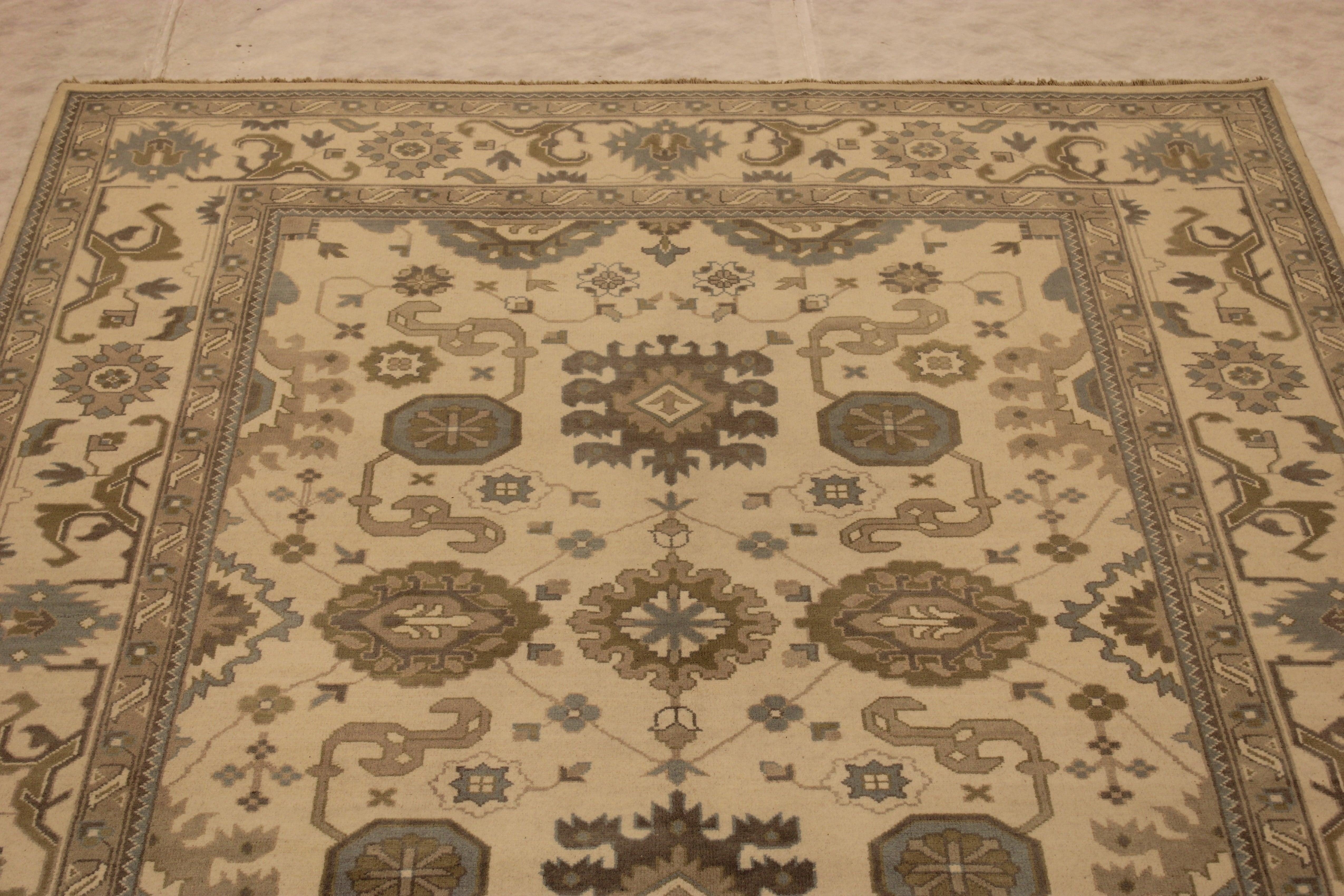 Persian Design Rug, Area Rugs 9x12, Oushak Rug, Living Room Rug 
