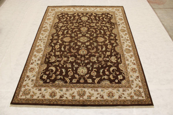 Silk Flower Rug, Oriental Area Rugs, Brown Rug, Living Room Rug