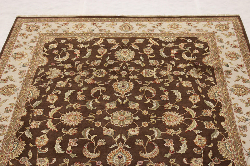 Silk Flower Rug, Oriental Area Rugs, Brown Rug, Living Room Rug