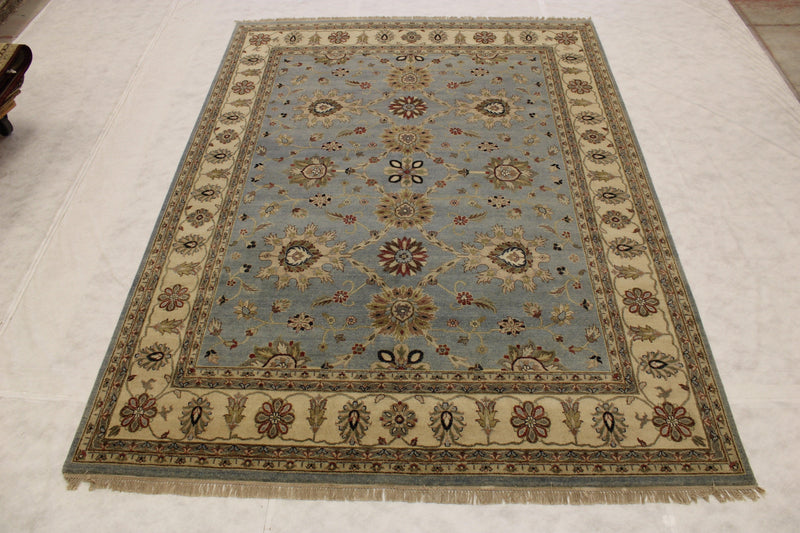 Sky Blue Rug, Oriental Wool Rugs, Knotted Rug, 9x12 Rug, Foyer Rug