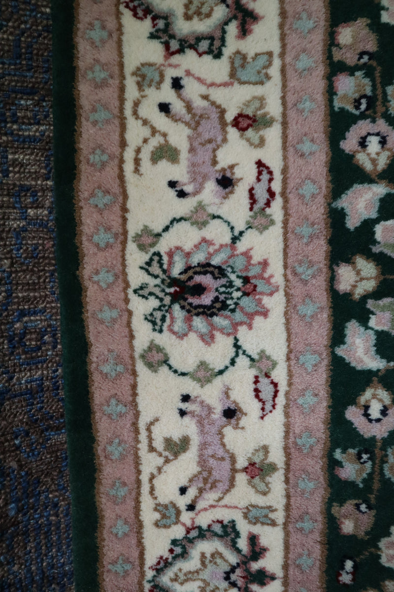 Hunting Rug, Floral Rug, Hand Knotted Indian Rug, Kitchen Rug