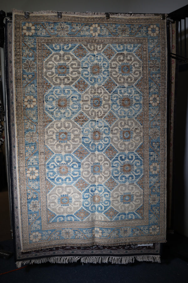 Khotan Rug, Hand Knotted Afghan Rug, 4x6 Rug, Rug For Office