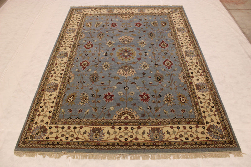 Hand Knotted Rug, Indian Rug, Sky-Blue, What Size Rug For Living Room