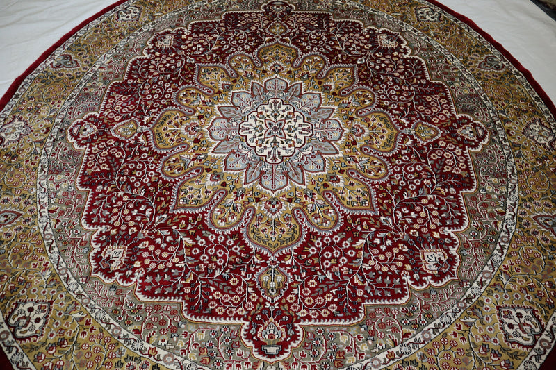 Indian Round Rug, Jammu Kashmir Rug, Colorful Rug, 9x9 Rug