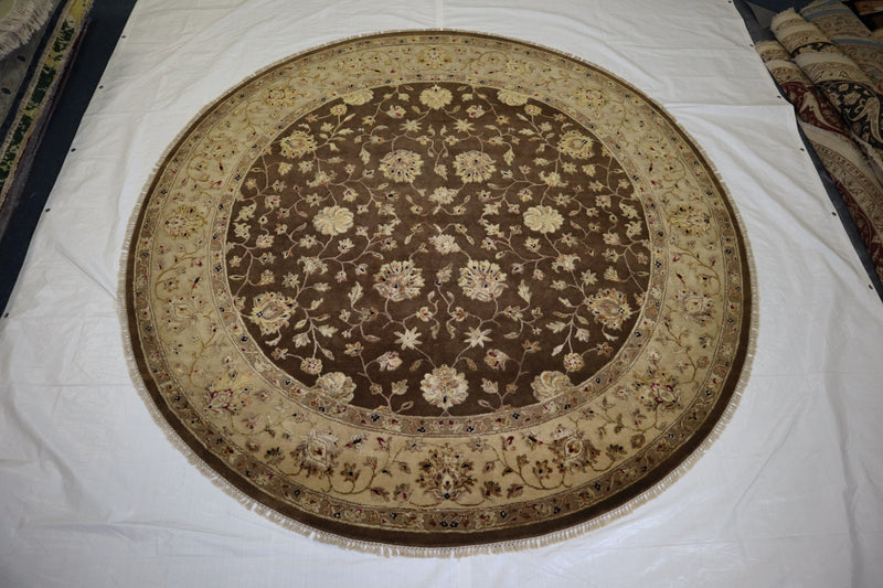 Silk Flower Rug, Round Rug, Hand Knotted Indian Rug