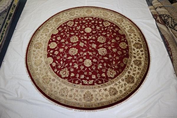 Silk Flower Rug, Indian Round Rug, Fine Quality Rug, Red Rug