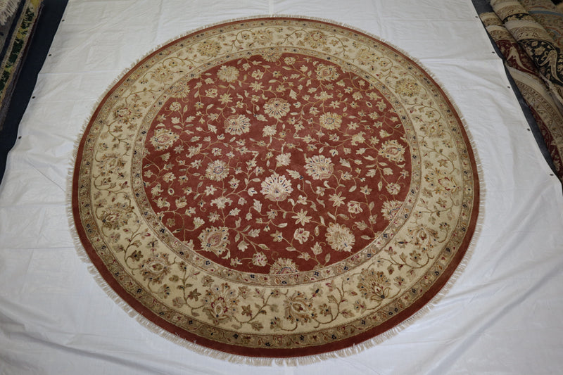 Indian Round Rug, Oriental Rug, Silk Flower Rug, 9x9 Rug