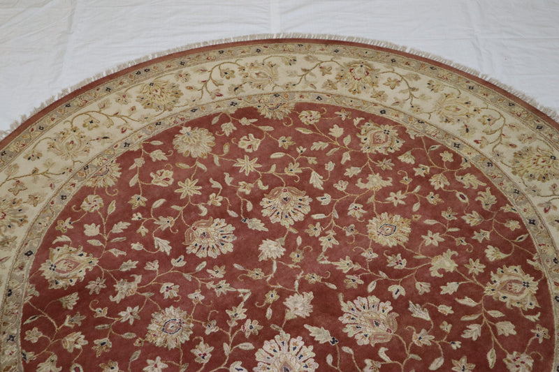 Indian Round Rug, Oriental Rug, Silk Flower Rug, 9x9 Rug