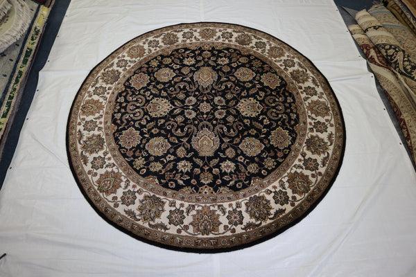 Jaipur Rug, Black Rug, Indo Rug, Round Rug, 9x9 Rug, Traditional Rug