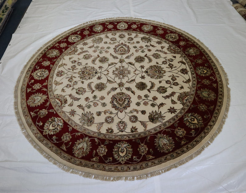 Silk Flower Rug, Oriental Round Rug, Authentic Rug