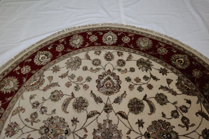 Silk Flower Rug, Oriental Round Rug, Authentic Rug