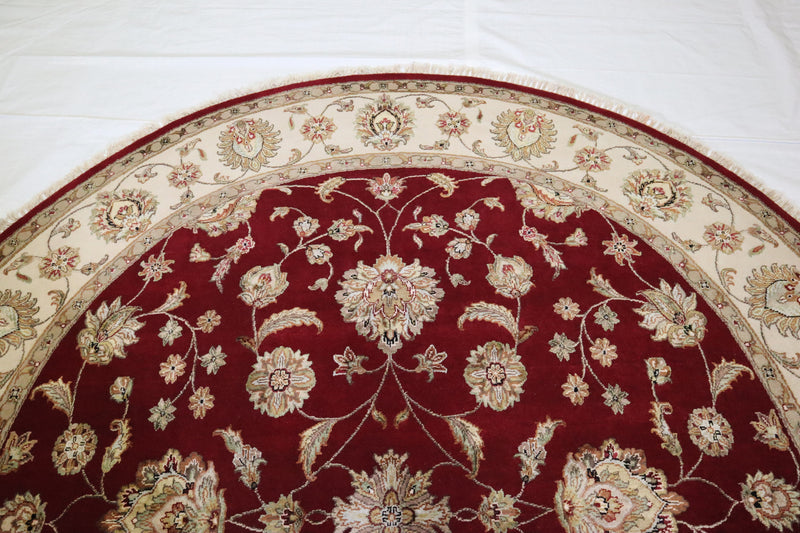 Red Round Rug, Silk Flower Rug, Oriental Round Rug