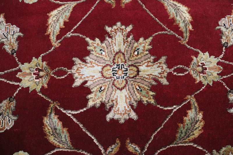 Red Round Rug, Silk Flower Rug, Oriental Round Rug