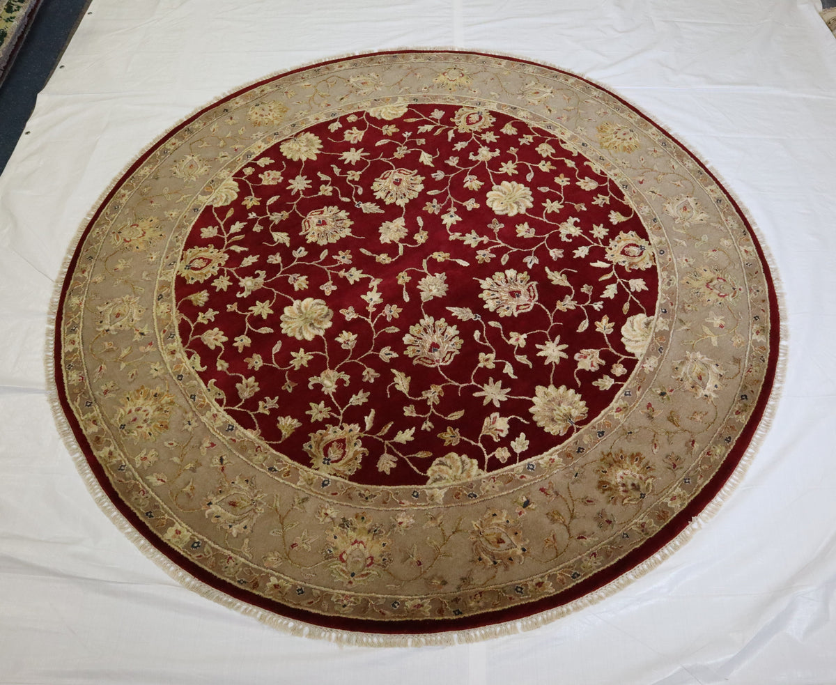 Red Oriental Rug, Silk Flower Round Rug, Select Rugs
