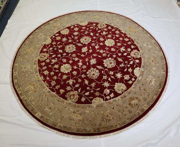 Red Oriental Rug, Silk Flower Round Rug, Select Rugs