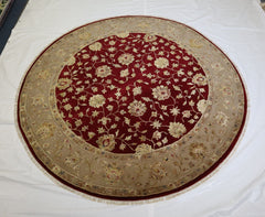 Red Oriental Rug, Silk Flower Round Rug, Select Rugs