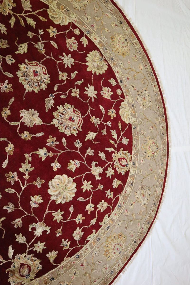 Red Oriental Rug, Silk Flower Round Rug, Select Rugs