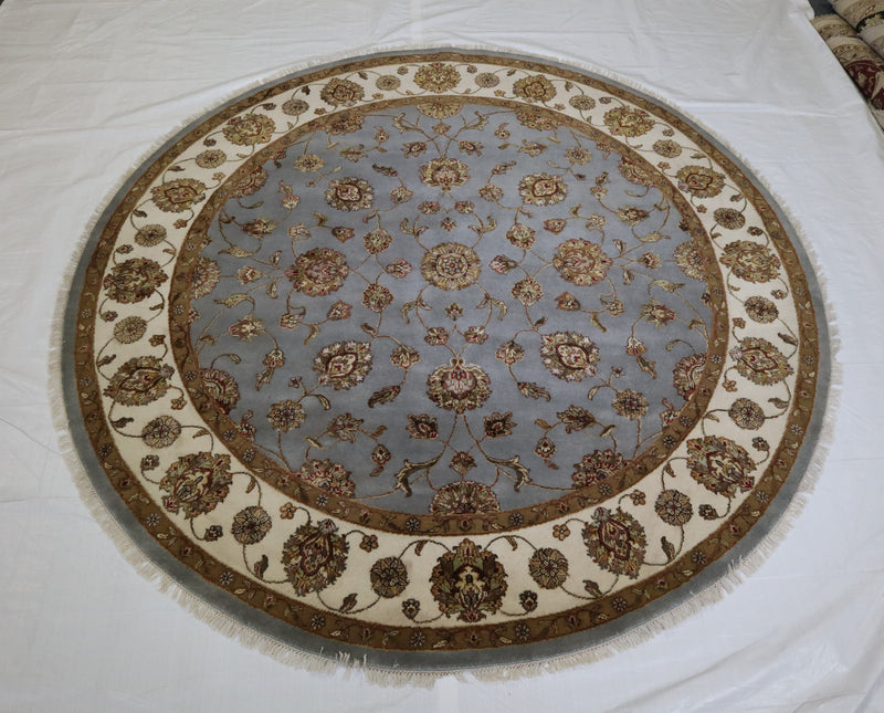 Light Blue Rug, Round Rug, Silk Flower Rug, Round Rug For Living Room