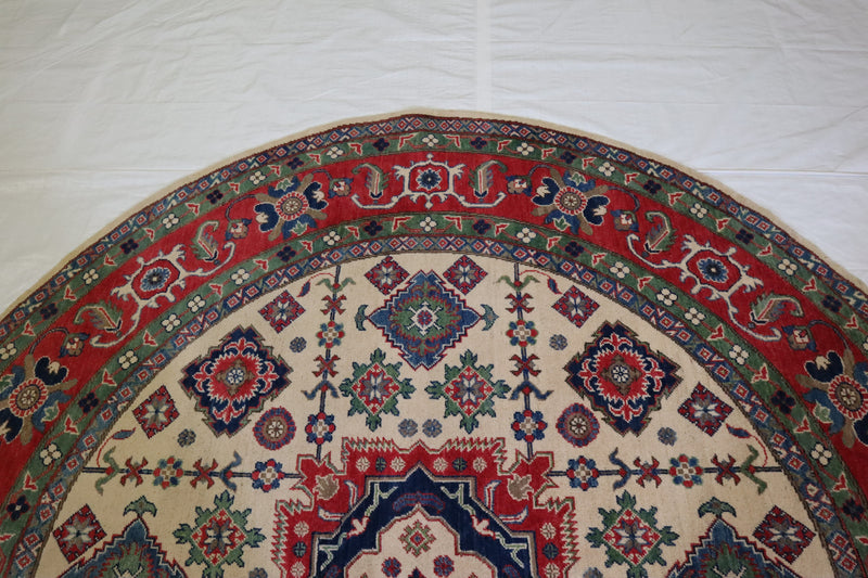 Kazak Rug, Round Rug, Hand Knotted Tribal Rug, 8x8 Round Rug