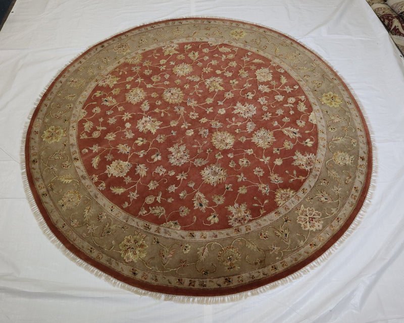 Silk Flower Rug, 8x8 Round Rug, Traditional Rug, Round Rug For Kitchen